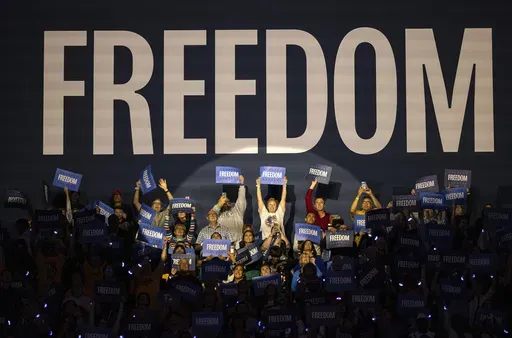 Supporters cheer Democratic presidential nominee Vice President Kamala Harris as she speaks at a campaign rally, Aug. 20, 2024, in Milwaukee. (AP Photo/Jeffrey Phelps, File)
