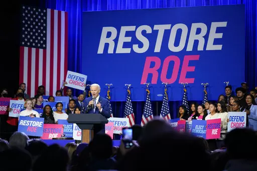 President Joe Biden speaks about abortion access during a Democratic National Committee event, Tuesday, Oct. 18, 2022, at the Howard Theatre in Washington. (AP Photo/Patrick Semansky)