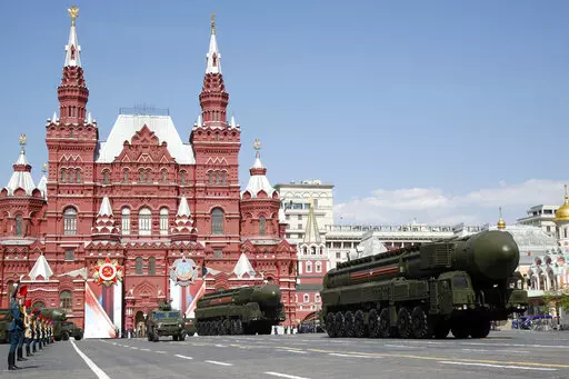 Russian ICBM missile launchers move during the Victory Day military parade marking 71 years after the victory in WWII in Red Square in Moscow, Russia, May 9, 2016. Russian President Vladimir Putin’s implied threat to turn the Ukraine crisis into a nuclear war presents President Joe Biden and U.S. allies with choices rarely contemplated in the atomic age. One choice is whether to raise the alert level of U.S. nuclear forces in response. Putin put Russian nuclear forces in what he called a “sp