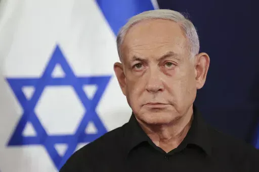 Israeli Prime Minister Benjamin Netanyahu attends a press conference in the Kirya military base in Tel Aviv, Israel on Oct. 28, 2023. Netanyahu pledged Tuesday, April 30 to launch an incursion into the southern Gaza city of Rafah, where hundreds of thousands of Palestinians are sheltering from the almost 7-month-long war, just as cease-fire negotiations between Israel and Hamas appear to be gaining steam. (Abir Sultan/Pool Photo via AP, File)