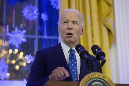 President Joe Biden speaks during a Hanukkah reception in the East Room of the White House in Washington, Monday, Dec. 16, 2024. (AP Photo/Rod Lamkey, Jr., File)