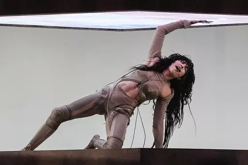 Loreen of Sweden performs during a dress rehearsal for the first semifinal at the Eurovision Song Contest at the M&S Bank Arena in Liverpool, England, Monday, May 8, 2023. (AP Photo/Martin Meissner)