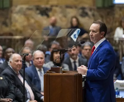 Gov. Jeff Landry speaks during the start of the special session in the House Chamber on Monday, Jan. 15, 2024, in Baton Rouge, La. (Michael Johnson/The Advocate via AP, Pool)