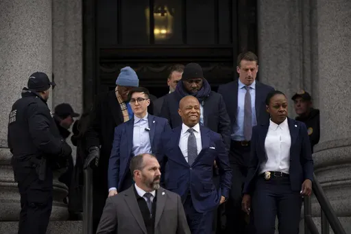 New York City Mayor Eric Adams leaves court, Wednesday, Feb. 19, 2025, in New York. (AP Photo/Julia Demaree Nikhinson)