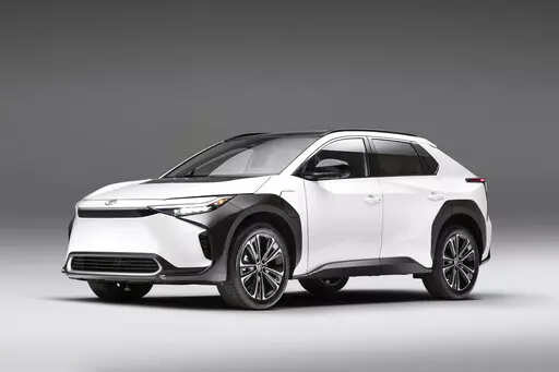 This photo provided by Toyota shows the 2022 Toyota bZ4X, a small electric SUV with an EPA-estimated range of up to 252 miles. (Courtesy of Toyota Motor Sales U.S.A. via AP)